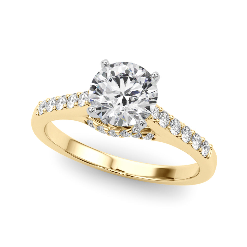 Sculpted Channel-Set Round Diamond Engagement Ring — 9K/18K Gold & Platinum