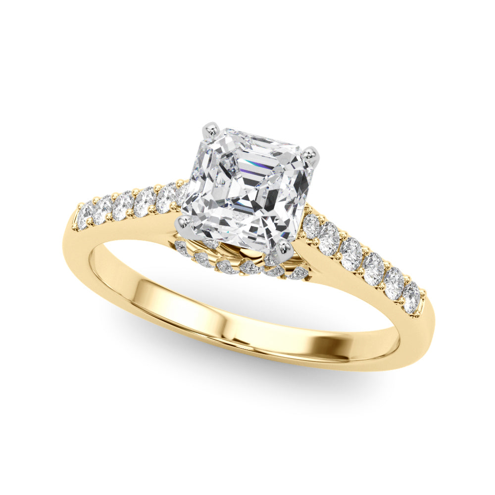Sculpted Channel-Set Round Diamond Engagement Ring — 9K/18K Gold & Platinum