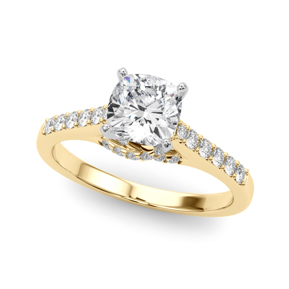 Sculpted Channel-Set Round Diamond Engagement Ring — 9K/18K Gold & Platinum