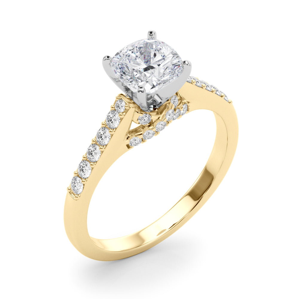 Sculpted Channel-Set Round Diamond Engagement Ring — 9K/18K Gold & Platinum