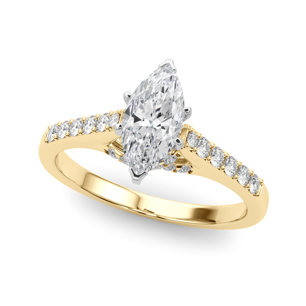 Sculpted Channel-Set Round Diamond Engagement Ring — 9K/18K Gold & Platinum