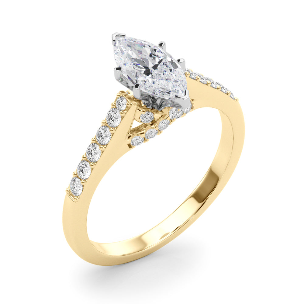 Sculpted Channel-Set Round Diamond Engagement Ring — 9K/18K Gold & Platinum