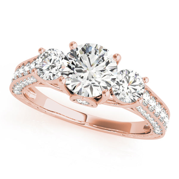 Three-Stone Round Cut Lab-Grown Diamond Pave Set Engagement Ring