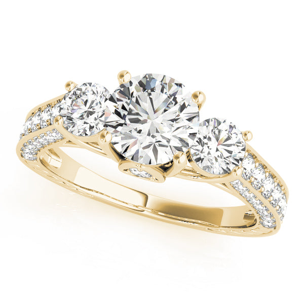 Statement Three-Stone Round Diamond Engagement Ring — 9K/18K Gold & Platinum