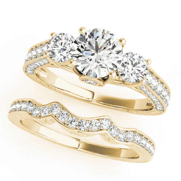 Statement Three-Stone Round Diamond Engagement Ring — 9K/18K Gold & Platinum