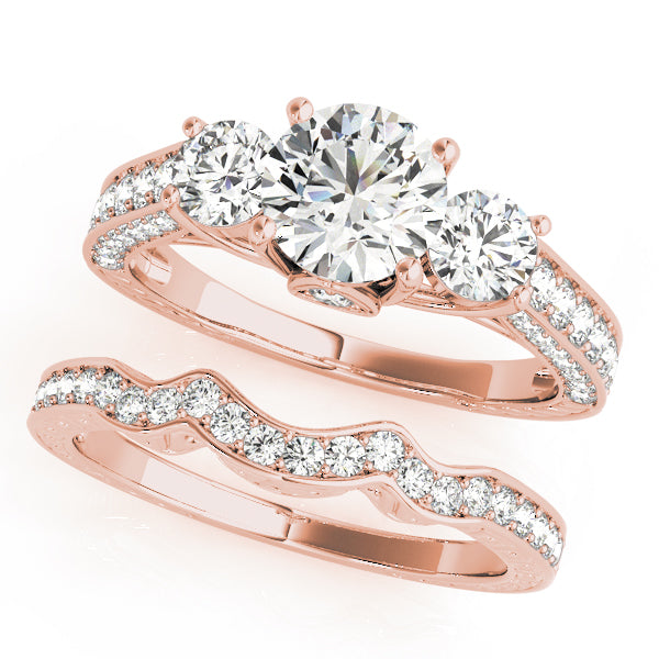 Statement Three-Stone Round Diamond Engagement Ring — 9K/18K Gold & Platinum