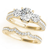 Statement Three-Stone Round Diamond Engagement Ring — 9K/18K Gold & Platinum