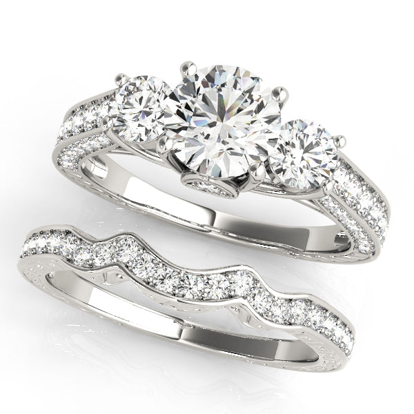 Statement Three-Stone Round Diamond Engagement Ring — 9K/18K Gold & Platinum