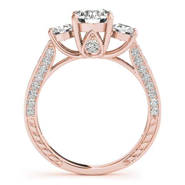 Three-Stone Round Cut Lab-Grown Diamond Pave Set Engagement Ring