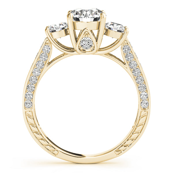 Three-Stone Round Cut Lab-Grown Diamond Pave Set Engagement Ring