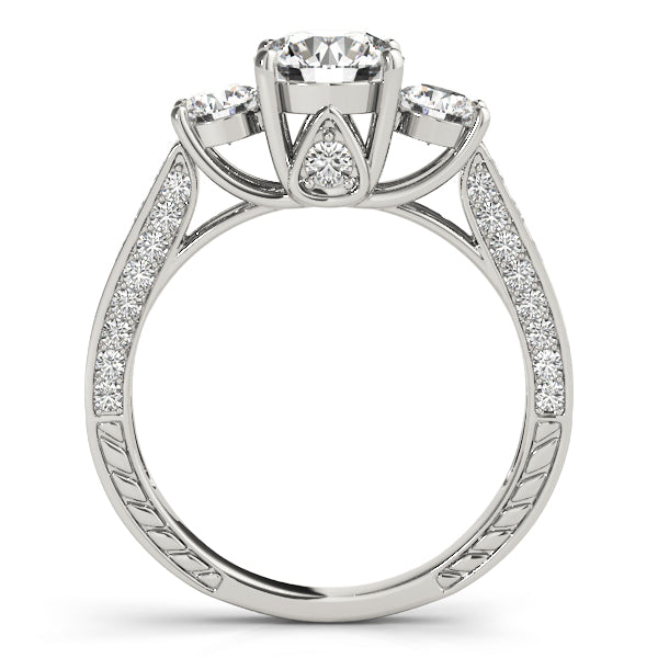 Three-Stone Round Cut Lab-Grown Diamond Pave Set Engagement Ring