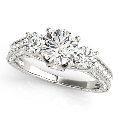 Three-Stone Round Cut Lab-Grown Diamond Engagement Ring with Split Shank 