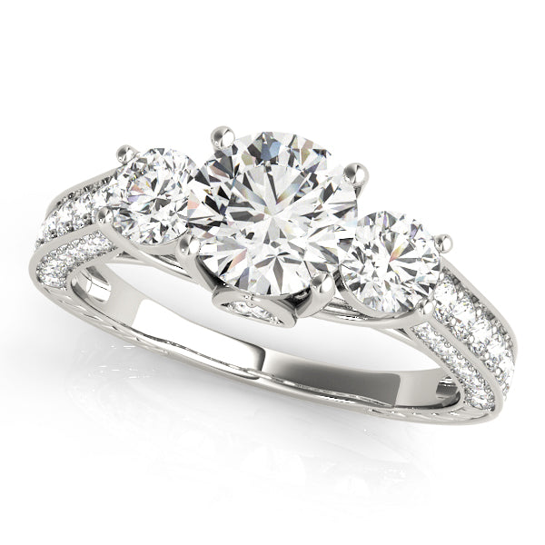Three-Stone Round Cut Lab-Grown Diamond Pave Set Engagement Ring