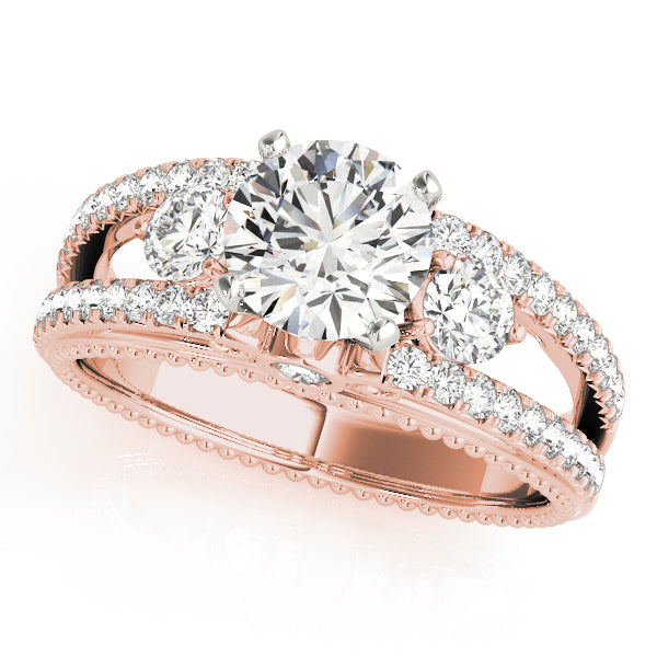 Graceful Three-Stone Round Diamond Engagement Ring — 9K/18K Gold & Platinum