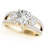 Graceful Three-Stone Round Diamond Engagement Ring — 9K/18K Gold & Platinum