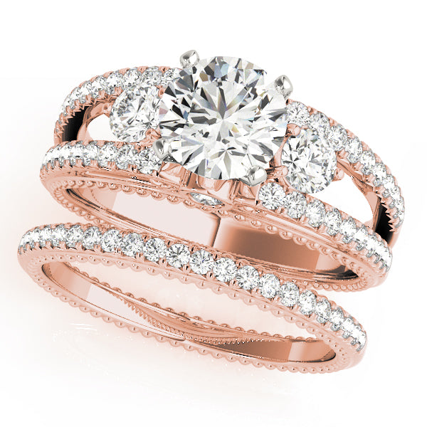 Graceful Three-Stone Round Diamond Engagement Ring — 9K/18K Gold & Platinum