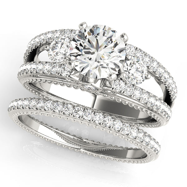 Graceful Three-Stone Round Diamond Engagement Ring — 9K/18K Gold & Platinum