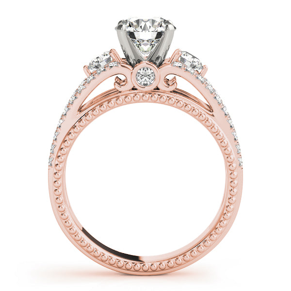 Graceful Three-Stone Round Diamond Engagement Ring — 9K/18K Gold & Platinum
