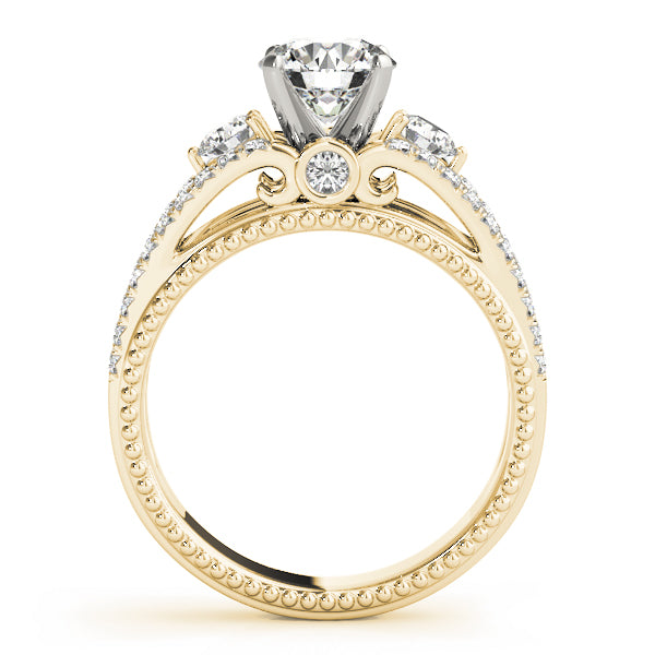 Graceful Three-Stone Round Diamond Engagement Ring — 9K/18K Gold & Platinum