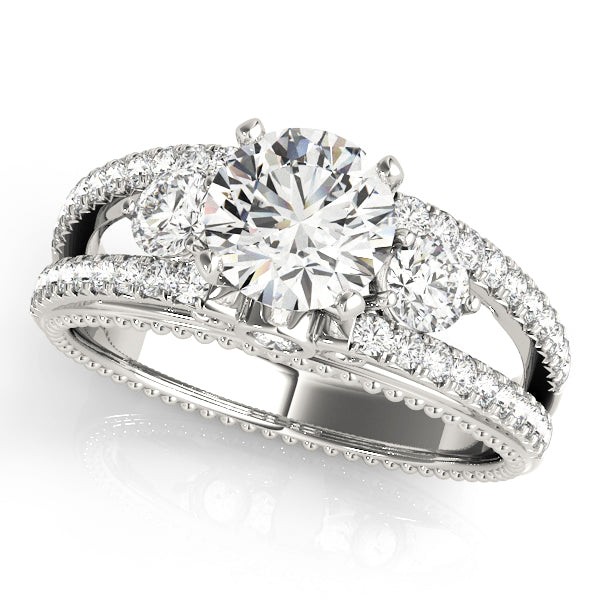 Graceful Three-Stone Round Diamond Engagement Ring — 9K/18K Gold & Platinum