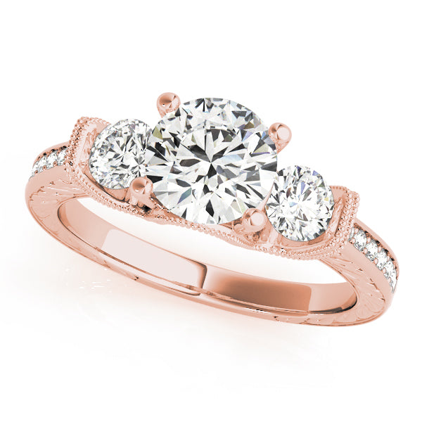 Heirloom Three-Stone Round Diamond Engagement Ring — 9K/18K Gold & Platinum