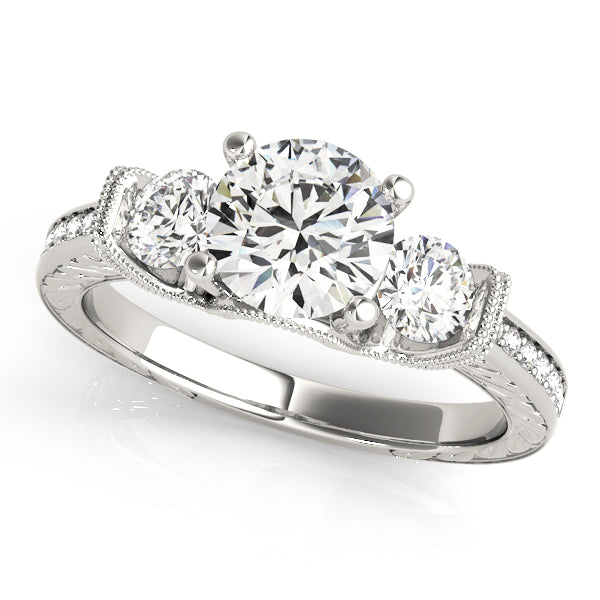 Heirloom Three-Stone Round Diamond Engagement Ring — 9K/18K Gold & Platinum