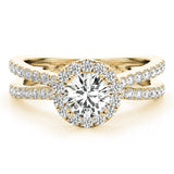 Refined Halo Round Diamond Engagement Ring — 9K/18K Gold & Platinum