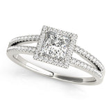 Lustrous Halo Princess Diamond Engagement Ring — 9K/18K Gold & Platinum