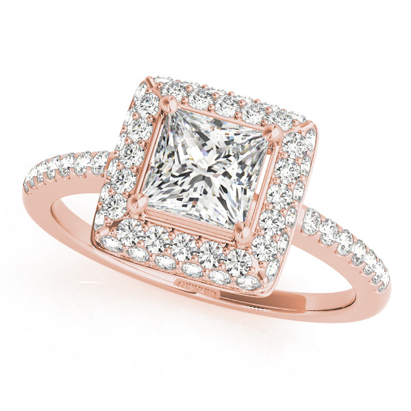 Elegant Halo Princess Diamond Engagement Ring — 9K/18K Gold & Platinum