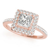 Elegant Halo Princess Diamond Engagement Ring — 9K/18K Gold & Platinum