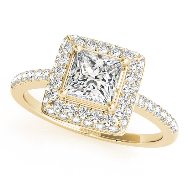 Elegant Halo Princess Diamond Engagement Ring — 9K/18K Gold & Platinum