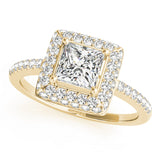 Elegant Halo Princess Diamond Engagement Ring — 9K/18K Gold & Platinum