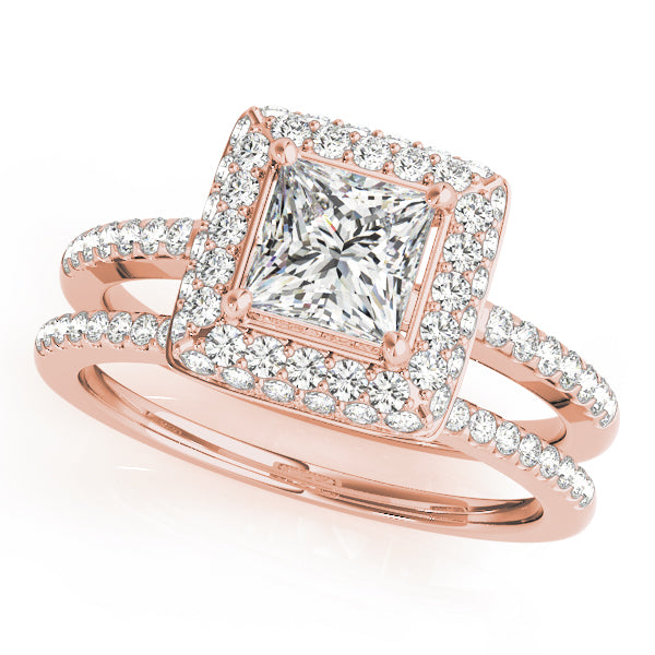 Elegant Halo Princess Diamond Engagement Ring — 9K/18K Gold & Platinum