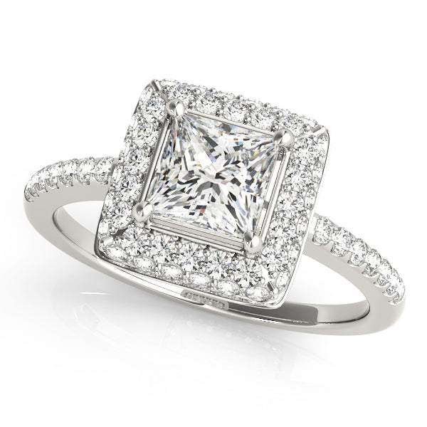 Elegant Halo Princess Diamond Engagement Ring — 9K/18K Gold & Platinum
