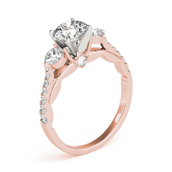Rose gold ring with a diamond on a white background