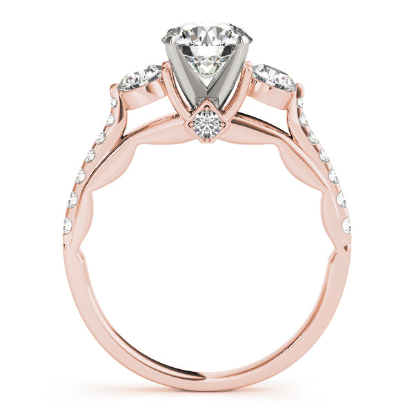 Rose gold ring with a diamond on a white background