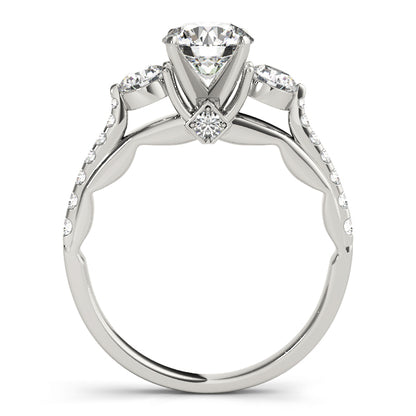 Diamond ring with a central gemstone and smaller stones on a white background