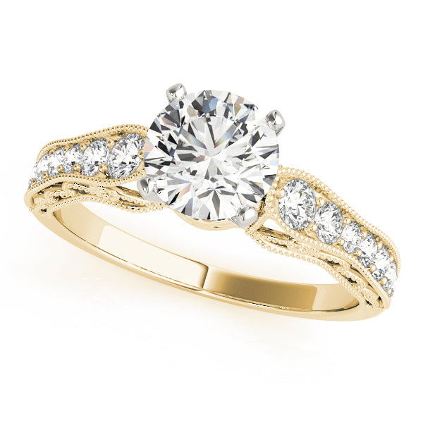 Crowned Antique Round Diamond Engagement Ring — 9K/18K Gold & Platinum