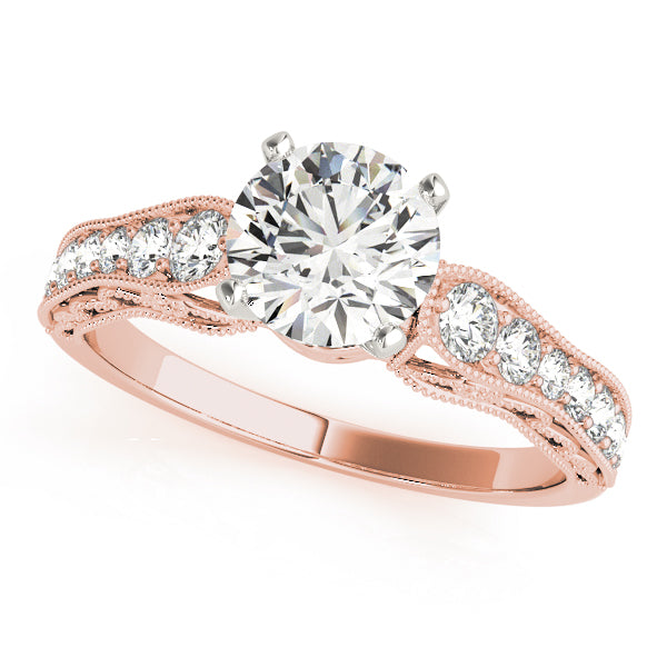 Crowned Antique Round Diamond Engagement Ring — 9K/18K Gold & Platinum