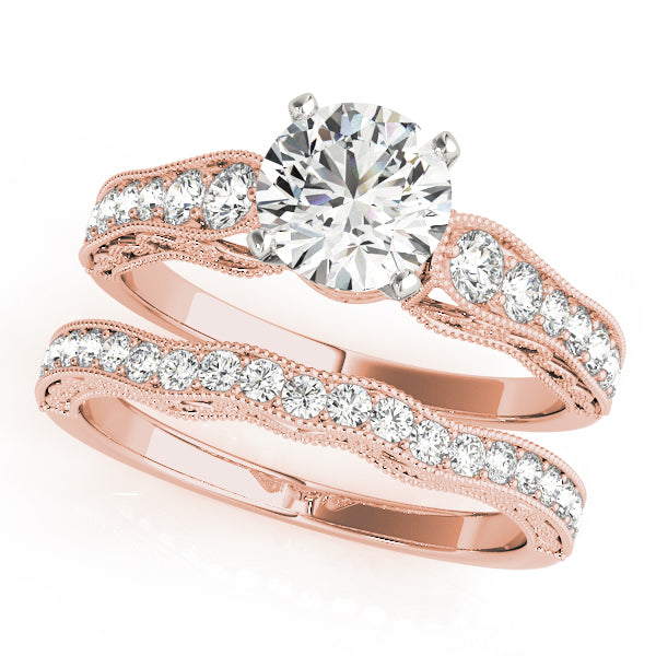 Crowned Antique Round Diamond Engagement Ring — 9K/18K Gold & Platinum