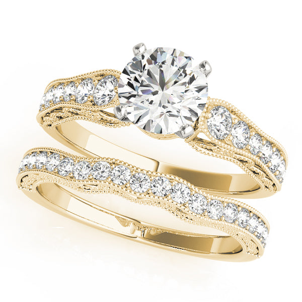 Crowned Antique Round Diamond Engagement Ring — 9K/18K Gold & Platinum