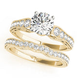 Crowned Antique Round Diamond Engagement Ring — 9K/18K Gold & Platinum