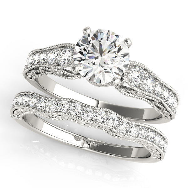Crowned Antique Round Diamond Engagement Ring — 9K/18K Gold & Platinum