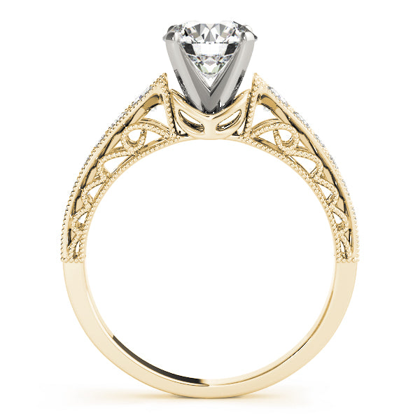 Crowned Antique Round Diamond Engagement Ring — 9K/18K Gold & Platinum