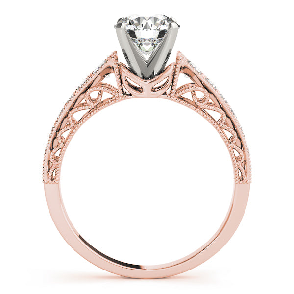 Crowned Antique Round Diamond Engagement Ring — 9K/18K Gold & Platinum