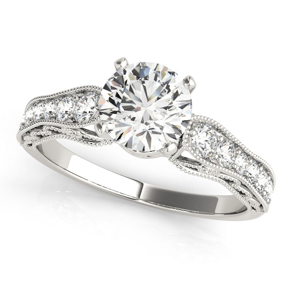 Crowned Antique Round Diamond Engagement Ring — 9K/18K Gold & Platinum