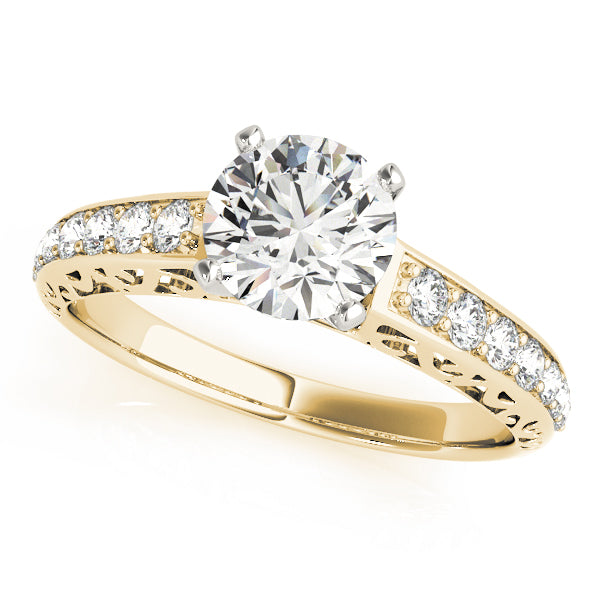Graceful Antique Round Diamond Engagement Ring — 9K/18K Gold & Platinum