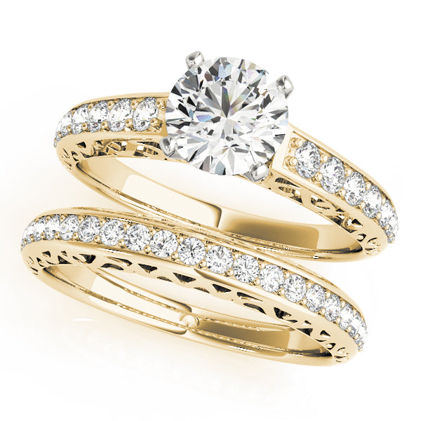Graceful Antique Round Diamond Engagement Ring — 9K/18K Gold & Platinum