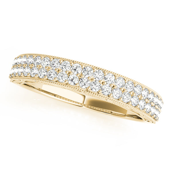 Multirow Pavã© Milgrain Wedding Half Eternity Ring in Gold & Platinum