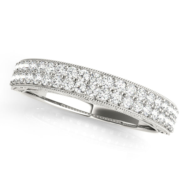 Multirow Pavã© Milgrain Wedding Half Eternity Ring in Gold & Platinum